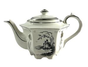 Vintage Sadler England Teapot Silver Gray Castle Floral Transferware 9”